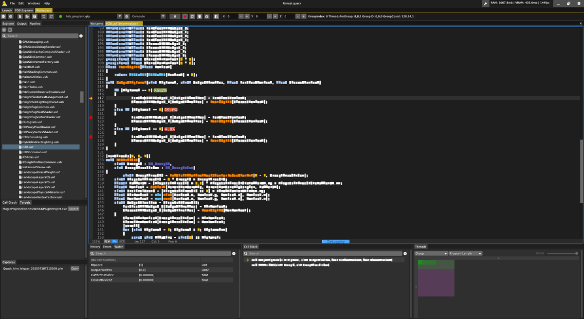 It's been a while since I posted about #quackdebugger. I'm still working on it.. I've been through a bunch of prototypes, but finally found something I'm happy with. I rewrote the backend from scratch and switched to GfxReconstruct for capturing. (Source obfuscated for licensing)