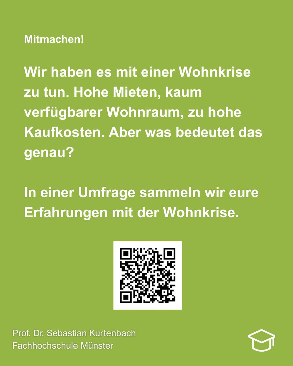 Bitte mitmachen! Welche Erfahrungen habt ihr mit der Wohnkrise gemacht? In einer kurzen Umfrage sammeln wir eure Erfahrungen: survey.ruhr-uni-bochum.de/index.php/5632… #Wohnen #Wohnkrise #Wohnungsmarkt