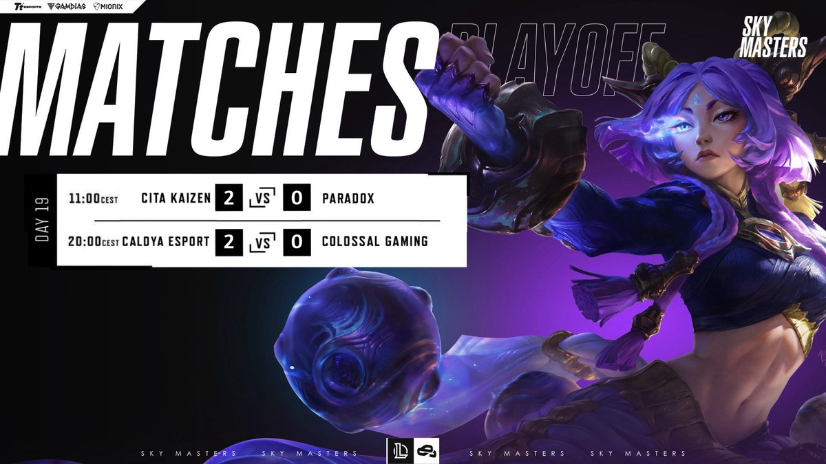 SkymastersPro's tweet image. Result of today&apos;s game day: 

@CitaKaizen and @CaldyaEsport advances to the semifinals of Skymasters Season 3!

@teamparadoxgr and @ColossalG_ leaves the tournament

#skymasters #LeagueOfLegends