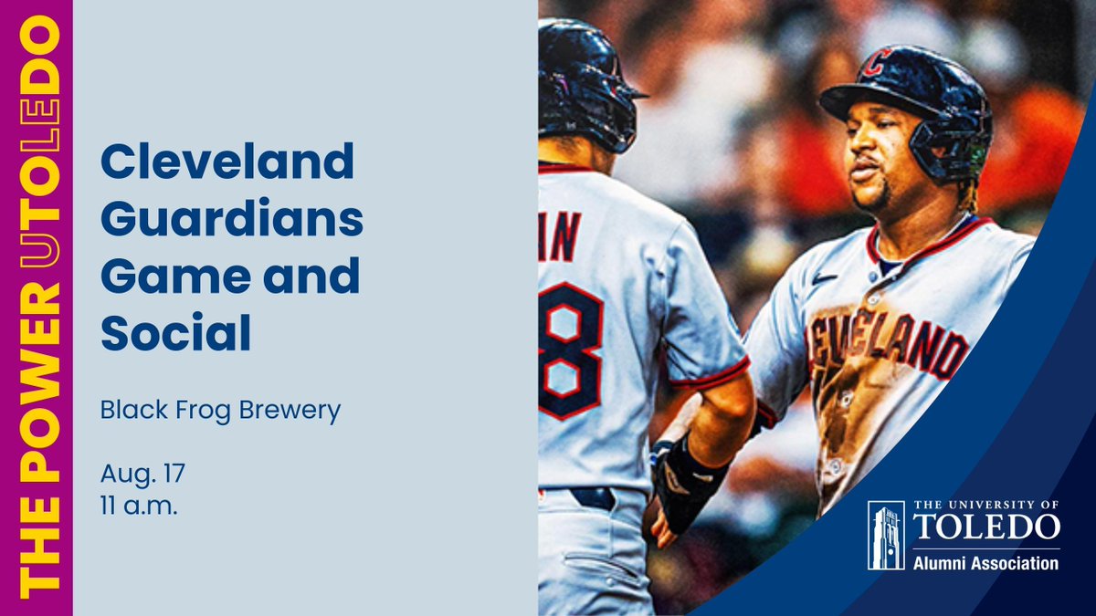 ⚾ Brunch, brews and baseball in Cleveland!

Join the UToledo Cleveland Alumni Chapter on Aug. 17 as the Guardians take on the Braves at Progressive Field.

🍻 Enjoy brunch at Black Frog Brewery before the game
🔗 Tickets: buff.ly/kO6r7HG