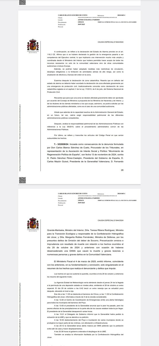 ⚠️ÚLTIMA HORA URGENTE⚠️
EL TRIBUNAL SUPREMO DICTA AUTO SOBRE MI QUERELLA CONTRA PEDRO SÁNCHEZ, MARLASKA, MARGARITA ROBLES Y TERESA RIBERA POR LA DANA DE VALENCIA Y DECIDE SU ARCHIVO.

CON TODO EL RESPETO, ES UN GRAVÍSIMO ERROR NO ENTRAR NI SIQUIERA A INVESTIGAR SI HA PODIDO HABER