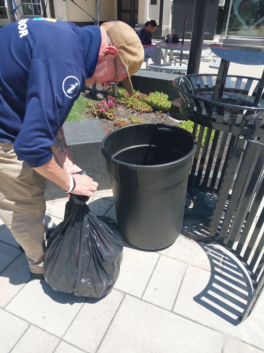 Downtown Worcester BID Ambassador Brian makes the rounds every day to clean up debris on the sidewalks &amp; ensure that trash cans are emptied &amp; relined with new bags.  Clean trash receptacles reduce littering, improve sanitation &amp; encourage responsible behavior in shared spaces.