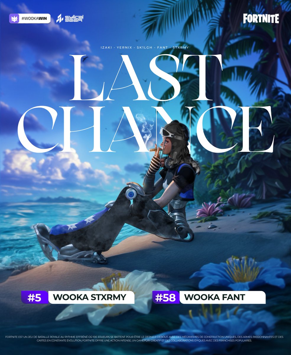 Wooka Esport (@wookaesport) on Twitter photo Un de nos goats parvient à se hisser dans le top #33 de ce Last Chance Qualifier 🤯
#5 <a href="/StxrmyFTW/">wooka Stxrmy</a> 👑
On se retrouve demain pour créer l'exploit ! Un de nos goats parvient à se hisser dans le top #33 de ce Last Chance Qualifier 🤯
#5 <a href="/StxrmyFTW/">wooka Stxrmy</a> 👑
On se retrouve demain pour créer l'exploit !