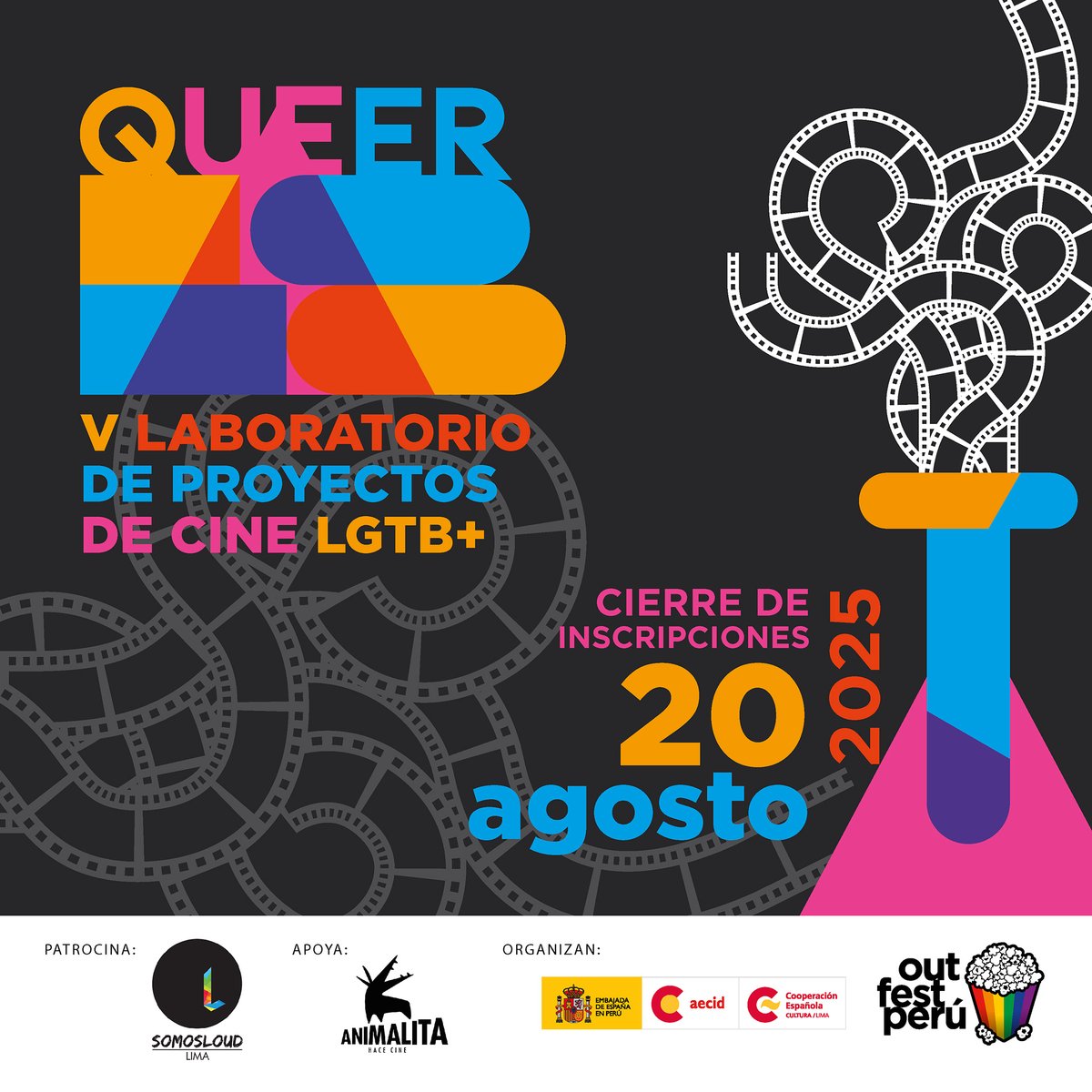 En el marco de nuestra edición 22, se convoca al V QUEERLAB: Laboratorio de Proyectos de Cine LGTB+, a desarrollarse del 1 al 6 de Septiembre 2025. El objetivo es fortalecer las capacidades de estudiantes de comunicaciones y realizadores audiovisuales de la ciudad de Lima que