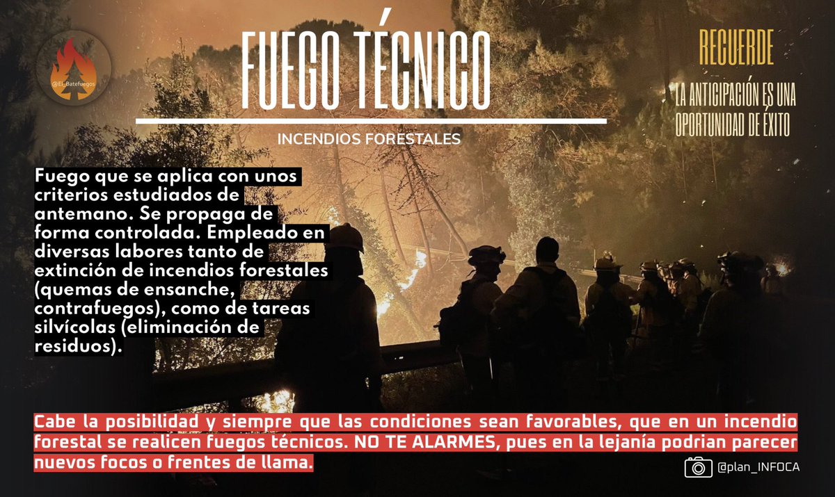 🔴 #IFCuevasDelValle #Ávila 
ACTIVO. Nivel 2 [22,30h 30/07/25]

NO TE ALARMES SI VES NUEVOS FOCOS.

Se está utilizando la técnica del contrafuego en algunos puntos del perímetro previamente estudiado.

Está técnica consiste en prender deliberadamente una franja de terreno frente