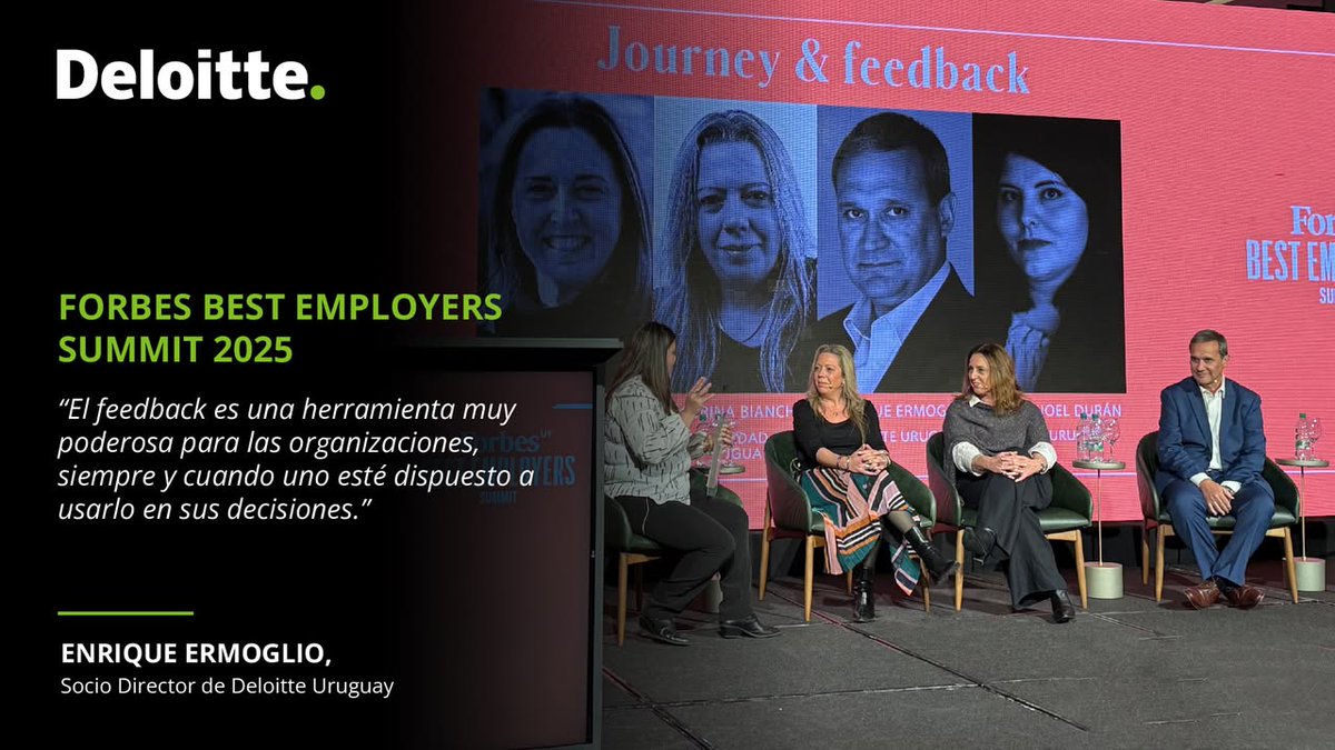 DeloitteUruguay's tweet photo. 🟢 🤝 Hoy participamos en Forbes Best Employers Summit de @forbesuruguay, explorando cómo adaptarnos al mundo laboral actual. Se abordó la importancia de estructuras flexibles, culturas inclusivas y la IA. También se compartieron estrategias para retener talento y equilibrar objetivos con expectativas. 

#ForbesBestEmployersSummit #ImpactosQueTrascienden #DeloitteUruguay