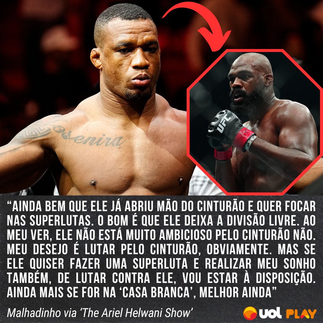 Ag. Fight (@agfight) on Twitter photo QUEM NÃO ARRISCA, NÃO PETISCA!🗣️
Um dos tops dos pesados, Jailton Almeida viu com bons olhos o fato de <a href="/JonnyBones/">Jonny Meat</a> não ter mais o cinturão da categoria. Apesar do foco no título, <a href="/Malhadinho_UFC/">Jailton Almeida “Malhadinho”</a> estaria disposto a abrir uma exceção nesta rota por uma condição especial...🔥 QUEM NÃO ARRISCA, NÃO PETISCA!🗣️
Um dos tops dos pesados, Jailton Almeida viu com bons olhos o fato de <a href="/JonnyBones/">Jonny Meat</a> não ter mais o cinturão da categoria. Apesar do foco no título, <a href="/Malhadinho_UFC/">Jailton Almeida “Malhadinho”</a> estaria disposto a abrir uma exceção nesta rota por uma condição especial...🔥