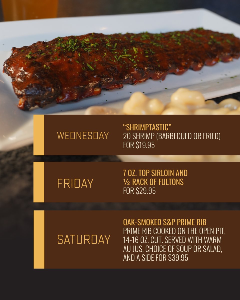 There is always something for everyone every night of the week when you eat at TJ Ribs!

View our menu: bit.ly/44Z0nRZ
#TJRibs #BatonRougeSpecials #BatonRougeRestaurants #WeeklySpecials