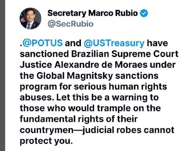 הנה זה מגיע. 

קודם ניקח את היוריסטוקרט המטורלל מוראס מבית המשפט העליון של ברזיל, ולאחר מכן ניקח את עמית ואת בהרב מיארה, היוריסטוקרטים של ישראל. 

יוריסטוקרטים נכבדים - אם אתם חושבים שתפגעו בזכויות האזרח שלנו, ותצאו "נקיים" מול האמריקאים, אתם טועים טעות מרה. 

אין ויזה. אין