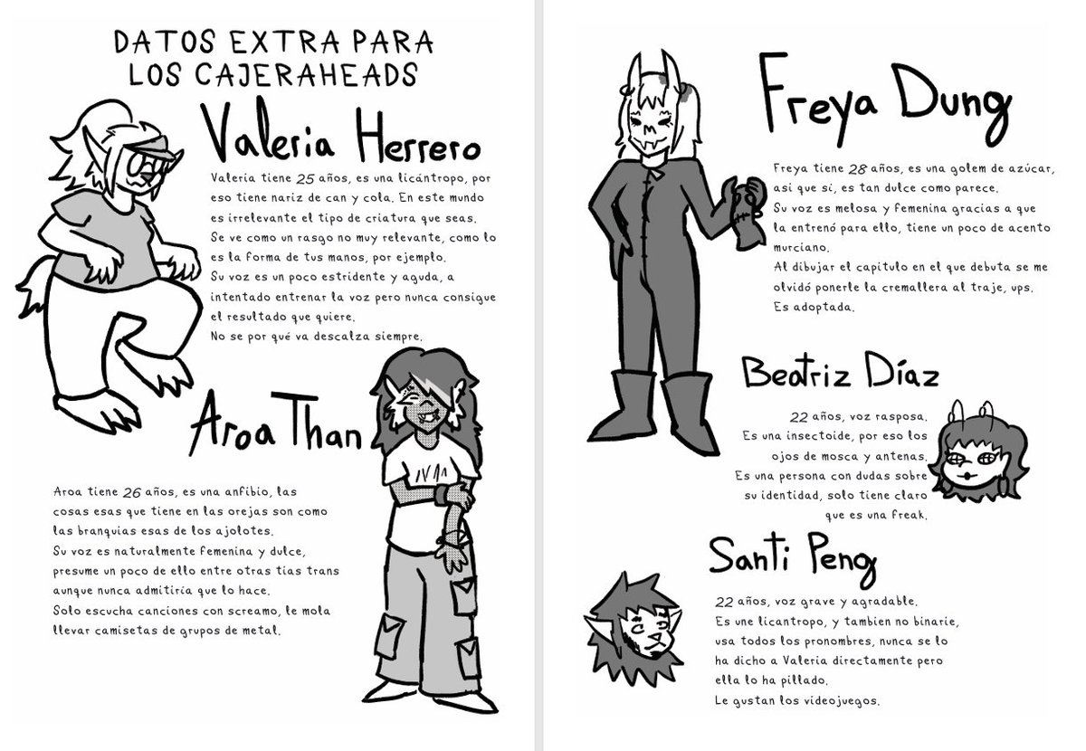 Me acabo de fijar ahora mismo q en los datos extra de la edición del primer tomo de La Cajera, las edades de Aroa y Valeria estan swapeadas. Aroa tiene 25 años y Valeria tiene 26. Big mistake de mi parte... Me van a tener q matar