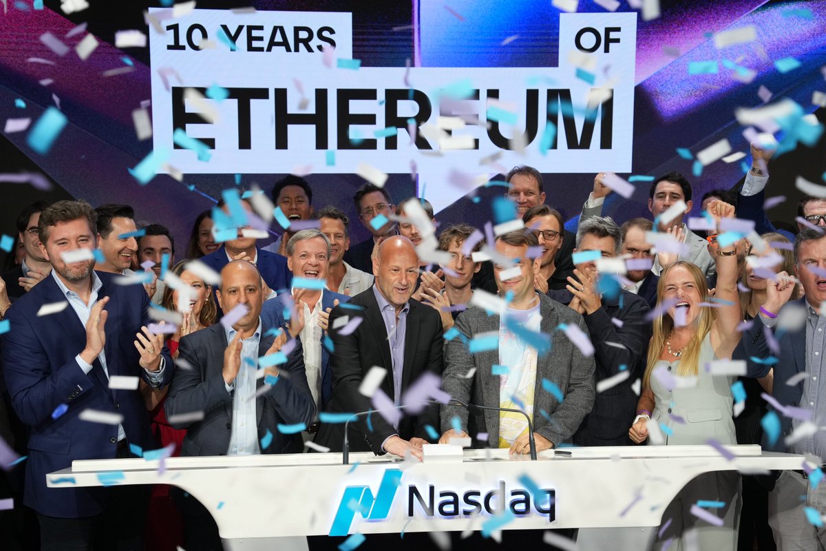 Consensys's tweet image. The @Nasdaq Closing Bell has officially rung for @Ethereum. 🛎️

The closing of Ethereum&apos;s first chapter, and the opening of the next.

Thank you to everyone who joined us!