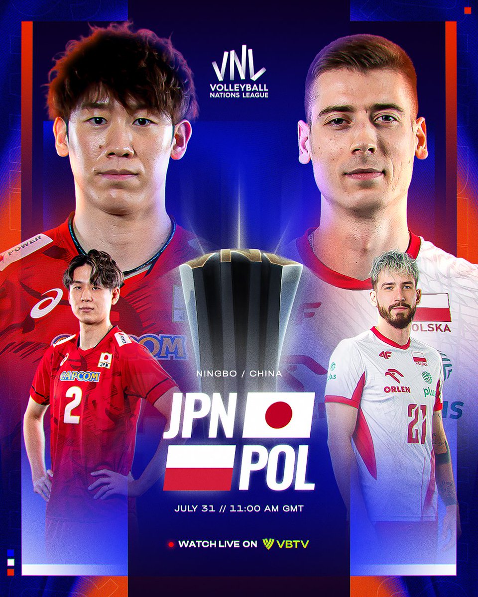 Volleyball World (@volleyballworld) on Twitter photo #VNLFinals: JAPAN 🇯🇵 vs 🇵🇱 POLAND – QUARTERFINAL CLASH! 🔥
Two giants. One spot in the semifinals. Who moves on?
📍 Ningbo, China
🕚 July 31 – 11:00 AM GMT
📺 Watch it LIVE on VBTV: bit.ly/4dZI7ex
🏐 #VNL2025 #BePartOfTheGame #Volleyball #VNLFinals: JAPAN 🇯🇵 vs 🇵🇱 POLAND – QUARTERFINAL CLASH! 🔥
Two giants. One spot in the semifinals. Who moves on?
📍 Ningbo, China
🕚 July 31 – 11:00 AM GMT
📺 Watch it LIVE on VBTV: bit.ly/4dZI7ex
🏐 #VNL2025 #BePartOfTheGame #Volleyball