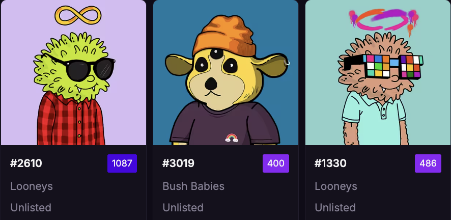 <a href="/BushBabyClub/">Bush Babies</a> sent me this amazing Bush baby and 2 <a href="/LooneysOnApe/">Looneys🤪 (Minting)</a> Thanks👊