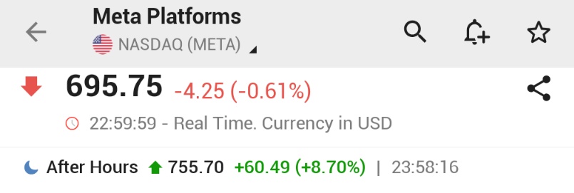 🚨 BREAKING : "META RAGGIUNGE NUOVI MASSIMI STORICI CON UN AUMENTO DELLE QUOTE OLTRE L'8% DOPO UN RISULTATO ECCEZIONALE E PREVISIONI OTTIMISTICHE SU RICAVI E CAPEX"