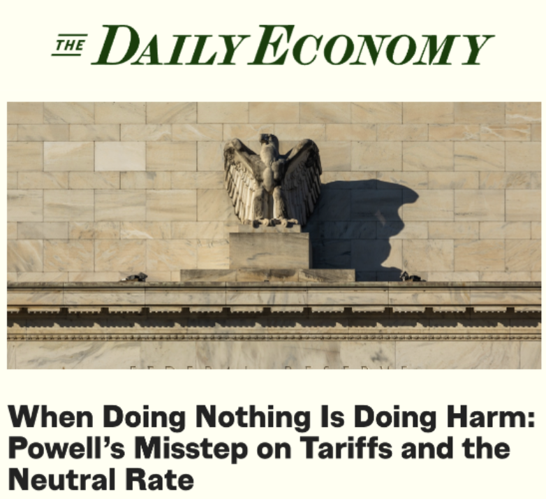 The Federal Reserve’s decision to hold interest rates steady in the face of rising tariffs may seem cautious, but <a href="/BryanPCutsinger/">Bryan Cutsinger</a> argues it’s actively harming the economy. As trade uncertainty lowers productivity and investment, the neutral rate falls, meaning the Fed’s inaction