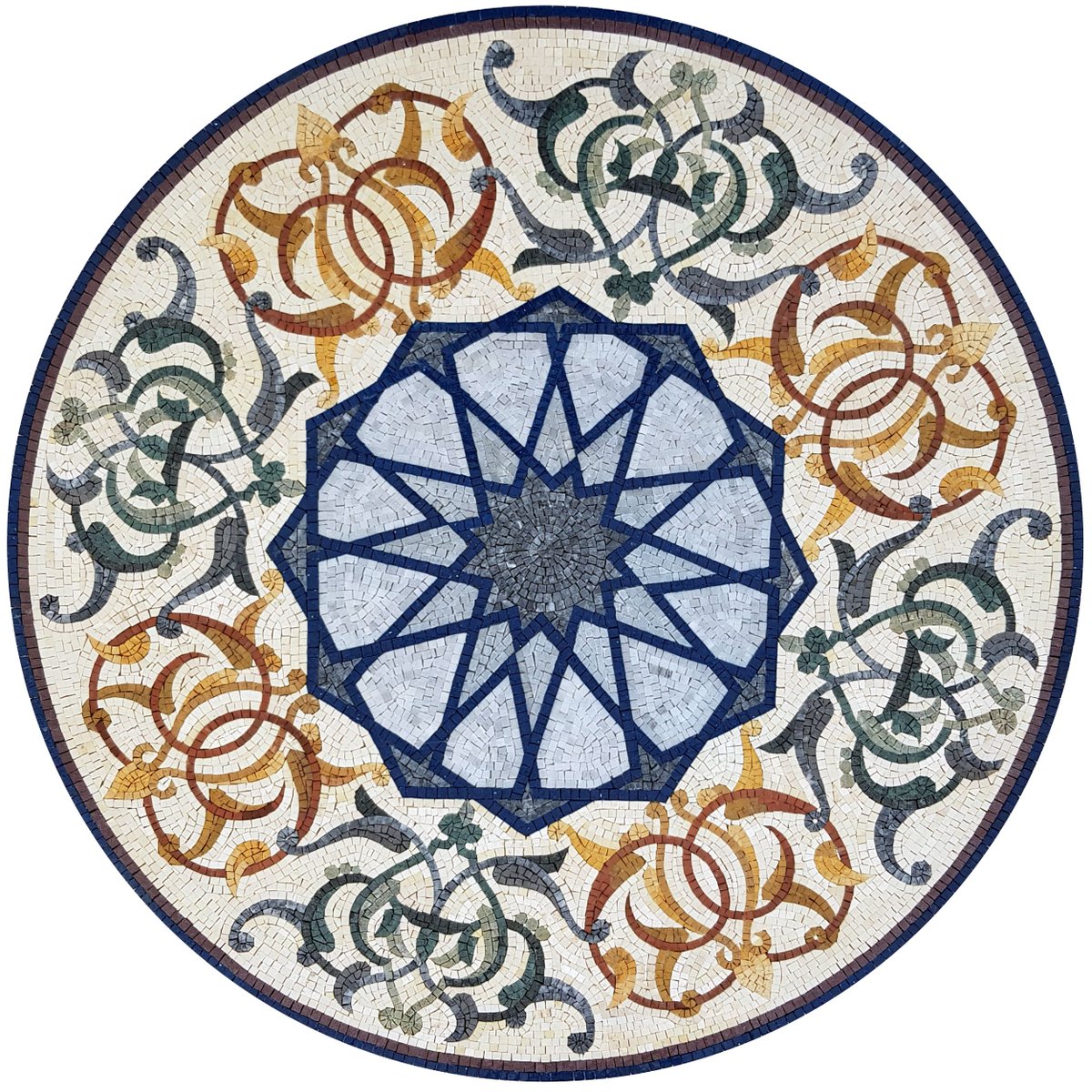 mosaicnatural's tweet image. This mosaic medallion starts with a 12-pointed star and unfolds into blues &amp;amp; golds ✨  
Perfect for walls, floors, or patios.  
mosaicnatural.com/mosaics/multic…
#MosaicArt #InteriorDesign #StarPattern #EblaDesigns #DecorInspo