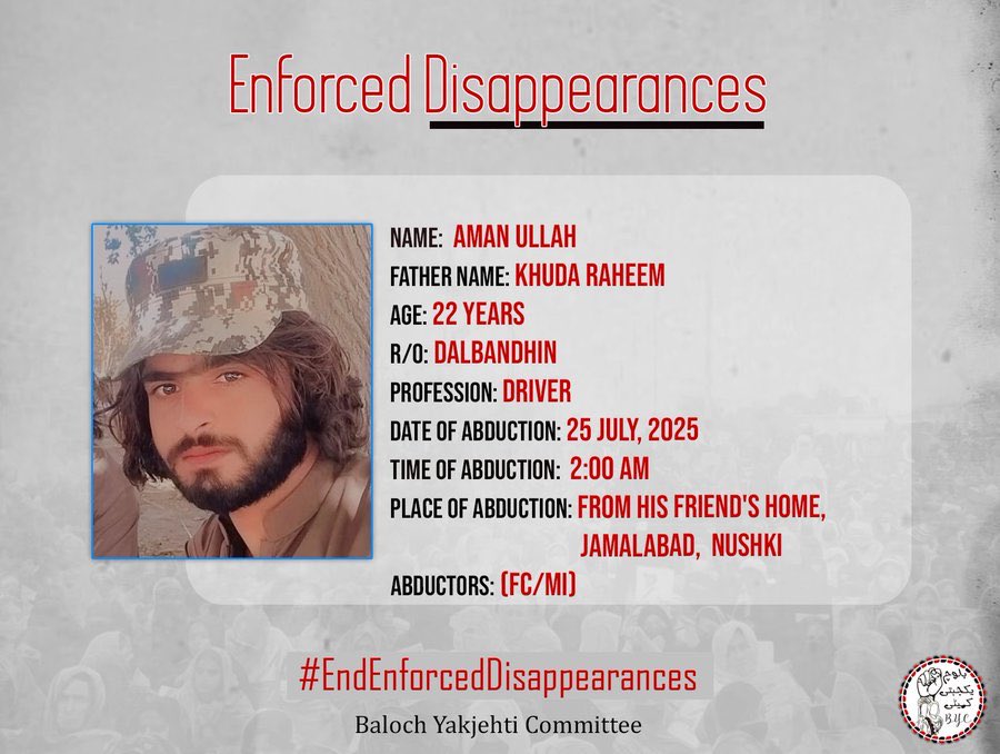 Stop Baloch genocide

#ReleaseBalochMissingPersons

#EndEnForcedDisapperances