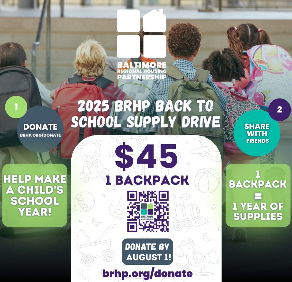 According to Credit Karma’s latest survey on back-to-school:   

39% of parents can't afford supplies. 
44% plan to take on debt. 
54% will cut groceries.  

BRHP families face even greater pressure.  

Donate $45 to provide a BRHP student with a fully stocked backpack.