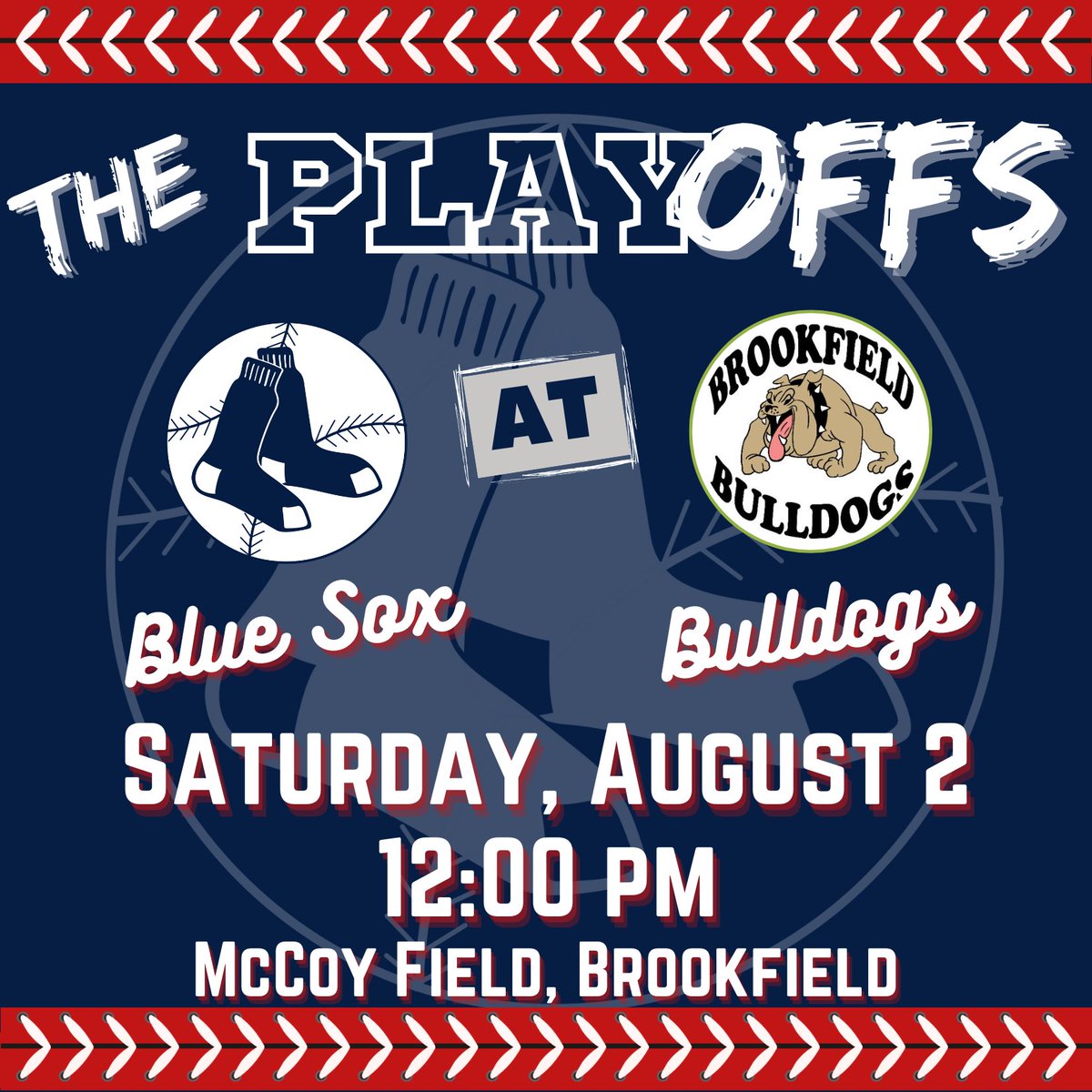 BlueSoxWI's tweet image. 𝗥𝗢𝗨𝗡𝗗 𝗧𝗪𝗢 𝗢𝗙 𝗧𝗛𝗘 𝗣𝗟𝗔𝗬𝗢𝗙𝗙𝗦!!!

We're home at McCoy (as the visitors) to take on the Bulldogs this Saturday at noon in the 2nd round of the @LandOLakesWI Playoffs! We need ALL our #SoxFam to to cheer us on - we'll see you there!

#Baseball #SoxBall #LakesBall