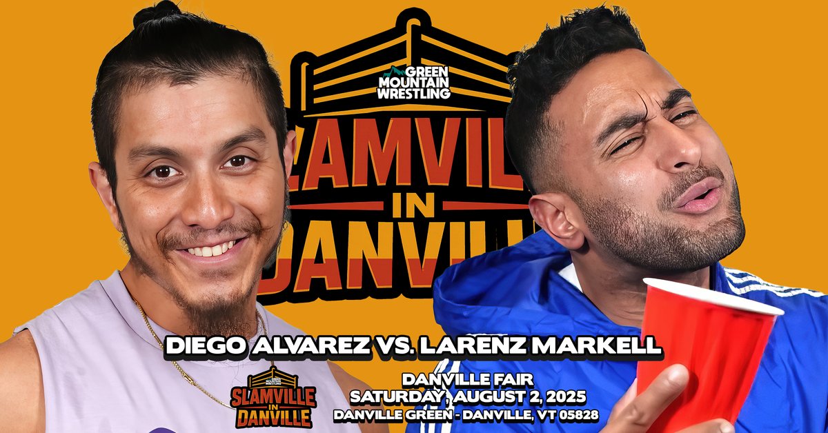 "Papi Guapo" Diego Alvarez vs. "Too Lit" Larenz Markell this Saturday at the Danville Fair. One fan favorite. One wild debut. Zero chill.

GMW action kicks off at 2 PM. Free with fair admission.
