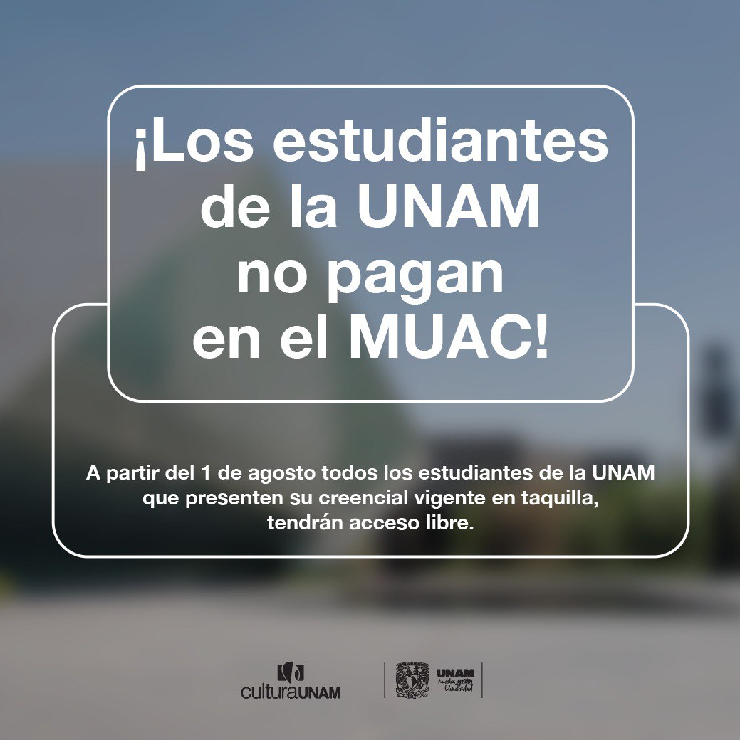 FacMedicinaUNAM's tweet photo. 📢🎉 ¡Buenas noticias! El #MUAC  tiene nuevos horarios y más beneficios:
🎓Si eres estudiante de la #UNAM con credencial vigente, ¡entras GRATIS siempre!
✨Conoce todos los beneficios👉https://t.co/JYn5gVs0r8
 #UNAM #EntradaLibre #ArteContemporáneo #SomosFacMed https://t.co/fE587AuGgL