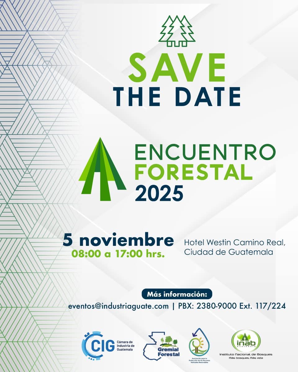 Reserva la fecha para el evento forestal más importante de la región! 

Conecta con expertos, descubre nuevas tendencias, haz negocios y sé parte del futuro forestal de Guatemala

#ForestalGT
#Encuentroforestal

<a href="/inabguatemala/">INAB Guatemala</a>
<a href="/CONAPgt/">CONAP</a>
<a href="/CafedeGuatemala/">Anacafé</a>
<a href="/CamagroGuate/">Cámara del Agro</a>
<a href="/somos_agro/">Somos El Agro</a>