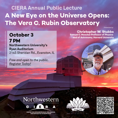 CIERA (@nuciera) on Twitter photo 🚀 Tickets are live!
Join us for CIERA’s Annual Public Lecture with Harvard astrophysicist Prof. Christopher Stubbs.
Explore dark matter, dark energy & the Vera C. Rubin Observatory’s cosmic discoveries.
🎟️ Free & open to all — RSVP now! bit.ly/46vQw8J 🚀 Tickets are live!
Join us for CIERA’s Annual Public Lecture with Harvard astrophysicist Prof. Christopher Stubbs.
Explore dark matter, dark energy & the Vera C. Rubin Observatory’s cosmic discoveries.
🎟️ Free & open to all — RSVP now! bit.ly/46vQw8J