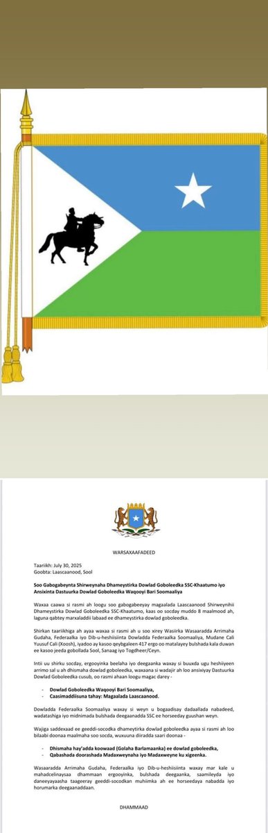 #NorthEaststate Somalia 🇸🇴
"War dowlo nin diiday dabaal" 

Hambalyo reer Sool Sanag iyo Togdheer, dhamaantiinba waad gulaysateen inta dhimana waa dhawdahay hasugi waayina dhawaaqa dawladiina. #Somalia