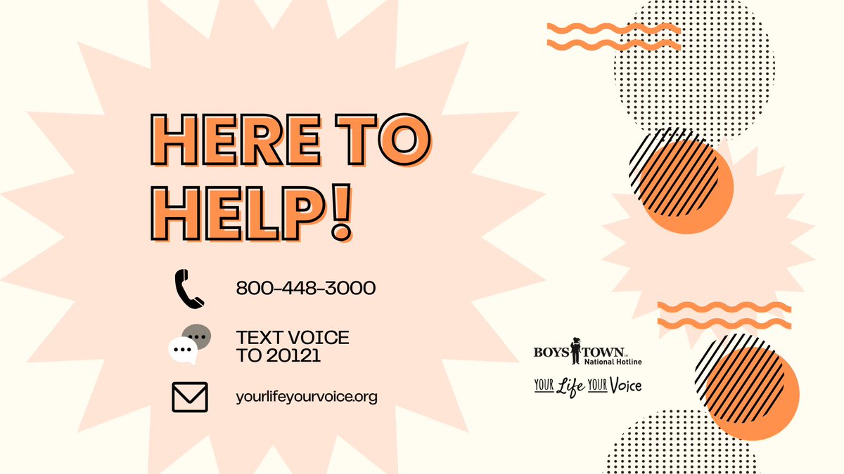 #Help when you need it most. Feeling #lonely, #angry or #depressed? Our hotline specializes in talking with kids, teens, and young adults. Call 800-448-3000 or TEXT VOICE to 20121. yourlifeyourvoice.org