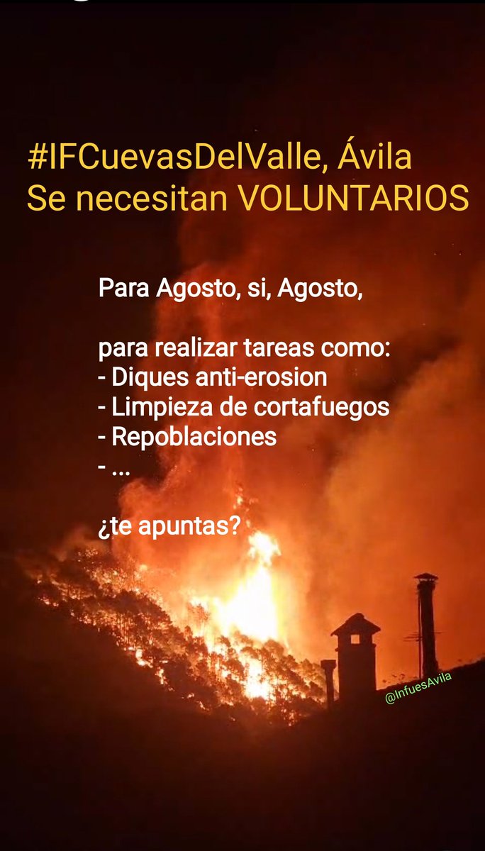 InfuesAvila's tweet photo. *Atención*

Para todos aquellos voluntarios que se están quedando con las ganas de poder echar una mano...

Esto es para vosotros...

#IFCuevasDelValle Ávila https://t.co/GoYh9ok62x