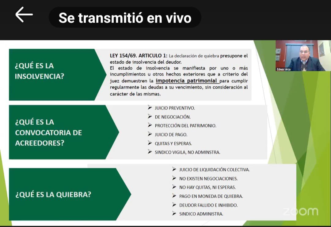 sedecopy's tweet photo. En la tarde hoy se desarrolló el webinar sobre “La convocatoria de acreedores como herramienta de pago en situación de insolvencia”, a cargo del Abog. Edwar Arca, presidente del Centro de Atención al Deudor (CENADE). https://t.co/8OpKY7JilM