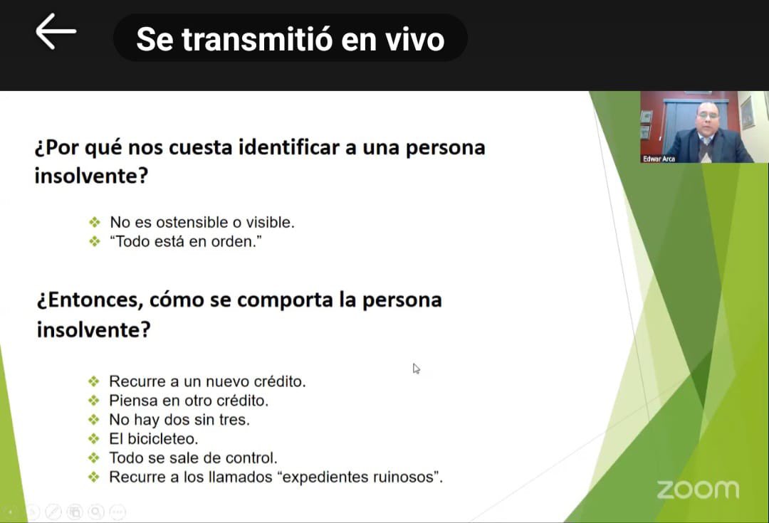 sedecopy's tweet photo. En la tarde hoy se desarrolló el webinar sobre “La convocatoria de acreedores como herramienta de pago en situación de insolvencia”, a cargo del Abog. Edwar Arca, presidente del Centro de Atención al Deudor (CENADE). https://t.co/8OpKY7JilM
