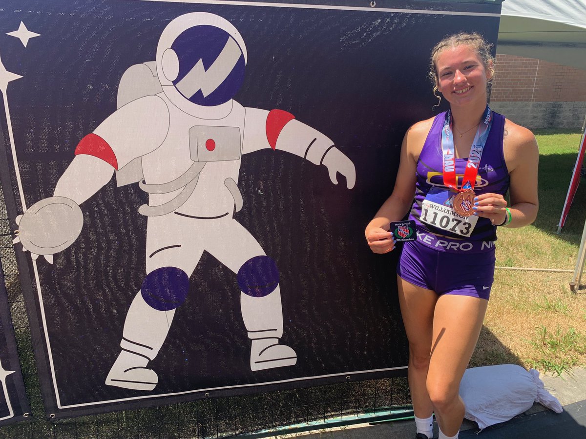 I competed at the AAU Junior Olympic Games this week, came in 12th seed and finished 5th place All-American with a PR of 41.62 m! All glory to God!