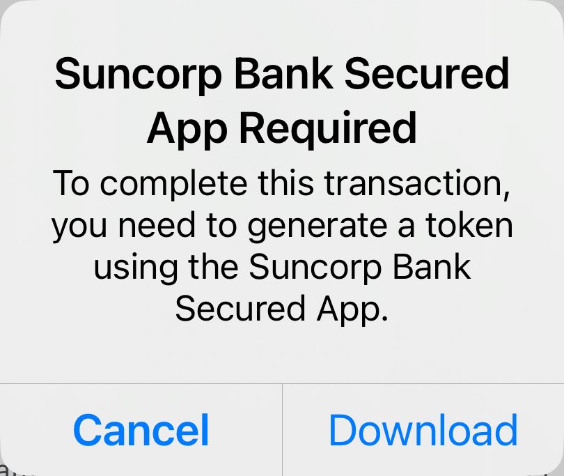 radaust's tweet photo. @Suncorp_Bank FAIL. First your platform is down more times than not, now your system is saying “download the App”. Seriously, WE HAVE THE APP. Is your system secure? Your platform is unreliable. @ANZ_AU acquires, system becomes u reliable. #AFCA needs to investigate #Suncorp https://t.co/HPa2NM5U0B