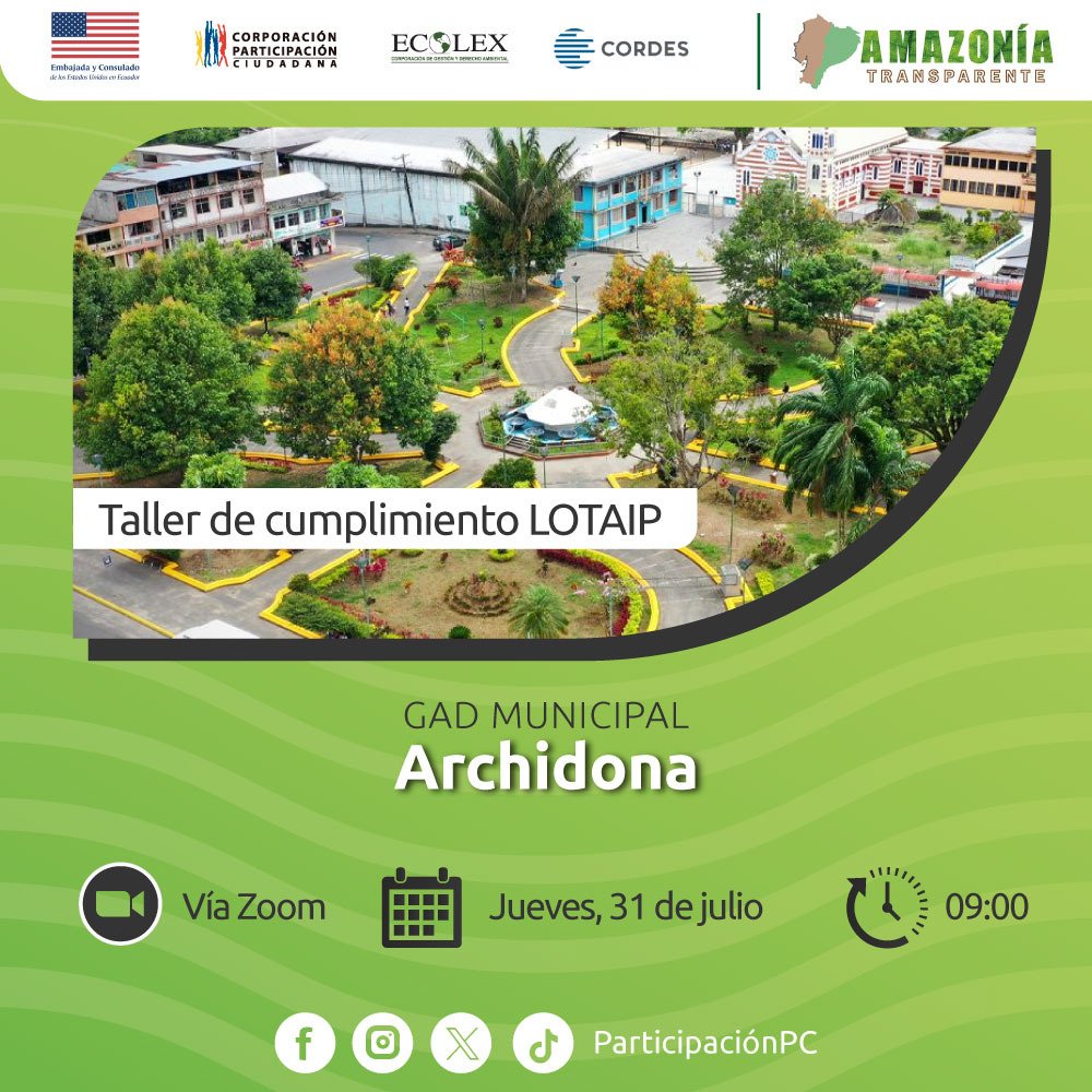 #TallerLOTAIP
Mañana 09:00 ofreceremos el taller virtual sobre la aplicación de Ley de Transparencia a funcionarios del GAD Municipal de #Archidona, en #Napo.

✅ Apoyamos técnicamente a los gobiernos locales para mejorar sus capacidades.
 #AmazoníaTransparenteEc

📌 Detalles 👇🏼