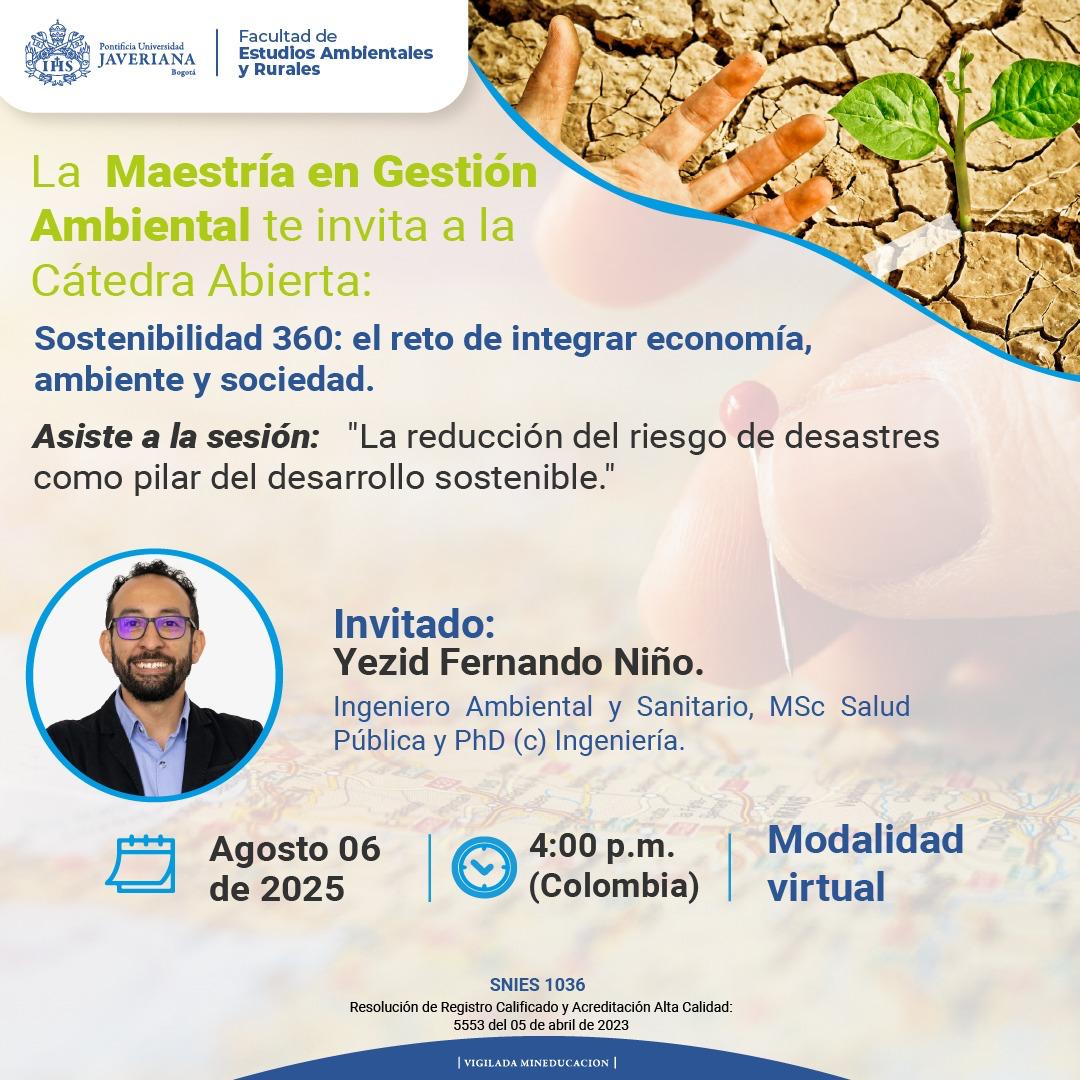 Facultad de Estudios Ambientales y Rurales (@fearpuj) on Twitter photo ¡No te pierdas nuestra cátedra! 🌿 "Sostenibilidad 360" de la #Maestria en #GestionAmbiental este agosto.
Título: Reducción del riesgo de desastres
👤 Yezid Niño
🗓️ 6 de agosto, 4:00 p.m. ¡Inscríbete!forms.office.com/r/ytnT7vS8q7?o…
<a href="/frauIsa/">Isabel Molina</a> ¡No te pierdas nuestra cátedra! 🌿 "Sostenibilidad 360" de la #Maestria en #GestionAmbiental este agosto.
Título: Reducción del riesgo de desastres
👤 Yezid Niño
🗓️ 6 de agosto, 4:00 p.m. ¡Inscríbete!forms.office.com/r/ytnT7vS8q7?o…
<a href="/frauIsa/">Isabel Molina</a>