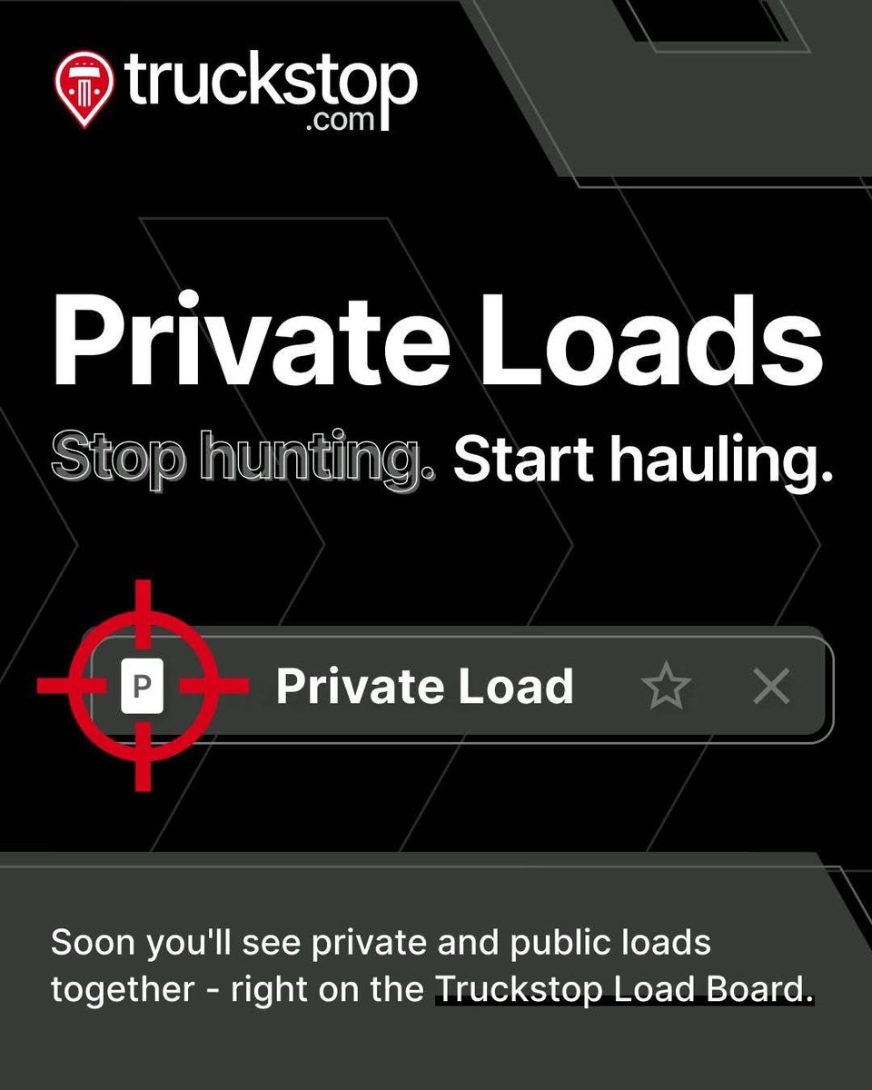 Trckstopdotcom's tweet image. Be honest! Would you use this feature? 

Carriers now get first dibs on exclusive freight. 

Brokers can post private loads—only visible to carriers who are onboarded and certified through RMIS.