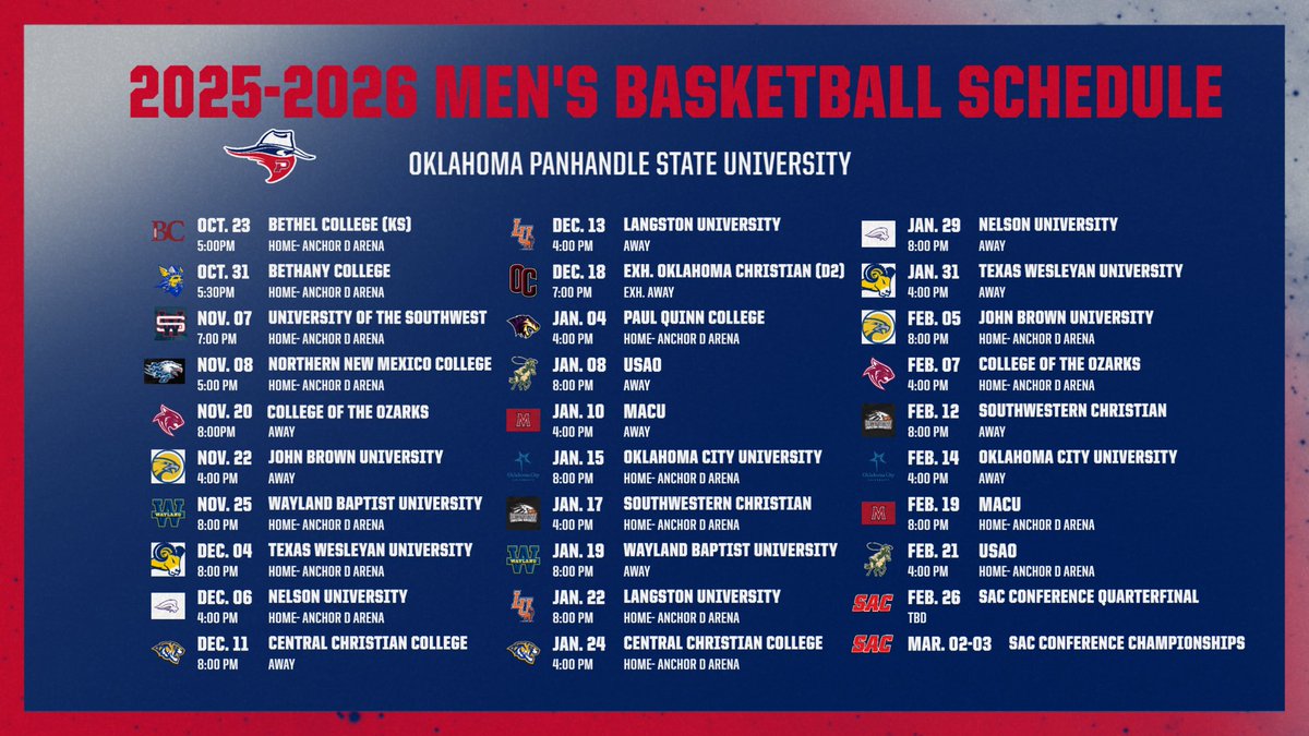 OPSU Men’s Basketball Schedule!