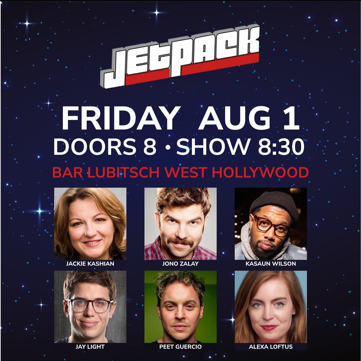 Jetpack Comedy (@jetpackcomedy) on Twitter photo LA's finest standup show is this Friday. Come have all your problems solved for an hour and a half.
@PeetGuercio <a href="/JonoZalay/">Jono Zalay</a> @alexajloftus <a href="/DietJay/">Jay Light</a> @jackiekashian <a href="/thecomedybureau/">Comedy Bureau</a>
Get tickets: jetbook.co/e/jetpack-come⦠LA's finest standup show is this Friday. Come have all your problems solved for an hour and a half.
@PeetGuercio <a href="/JonoZalay/">Jono Zalay</a> @alexajloftus <a href="/DietJay/">Jay Light</a> @jackiekashian <a href="/thecomedybureau/">Comedy Bureau</a>
Get tickets: jetbook.co/e/jetpack-comeā¦
