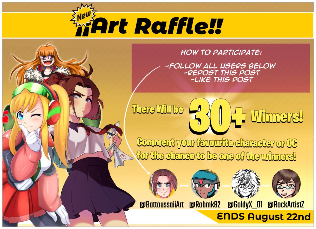 Battoussaii.art (Nsfw🔞) (Commissions OPEN) (@battoussaiiart) on Twitter photo WELCOME TO THE NEW RAFFLE!
This is a cooperative raffle between 4 artists! So there will be more than 30 PRIZES in drawings!
HOW TO PARTICIPATE:
- Like and Repost this post.
- Follow the following 4 accounts.
- <a href="/BattoussaiiArt/">Battoussaii.art (Nsfw🔞) (Commissions OPEN)</a>
- <a href="/Robmk92/">Rob ✨Open✨Summer Promo (10/10)</a>
- <a href="/GoldyX_01/">GoldyX (OPEN COMMISSIONS~!)</a>
- <a href="/RockArtistZ/">RockArtistZ (Nsfw🔞) (Open Commissions)</a> WELCOME TO THE NEW RAFFLE!
This is a cooperative raffle between 4 artists! So there will be more than 30 PRIZES in drawings!
HOW TO PARTICIPATE:
- Like and Repost this post.
- Follow the following 4 accounts.
- <a href="/BattoussaiiArt/">Battoussaii.art (Nsfw🔞) (Commissions OPEN)</a>
- <a href="/Robmk92/">Rob ✨Open✨Summer Promo (10/10)</a>
- <a href="/GoldyX_01/">GoldyX (OPEN COMMISSIONS~!)</a>
- <a href="/RockArtistZ/">RockArtistZ (Nsfw🔞) (Open Commissions)</a>