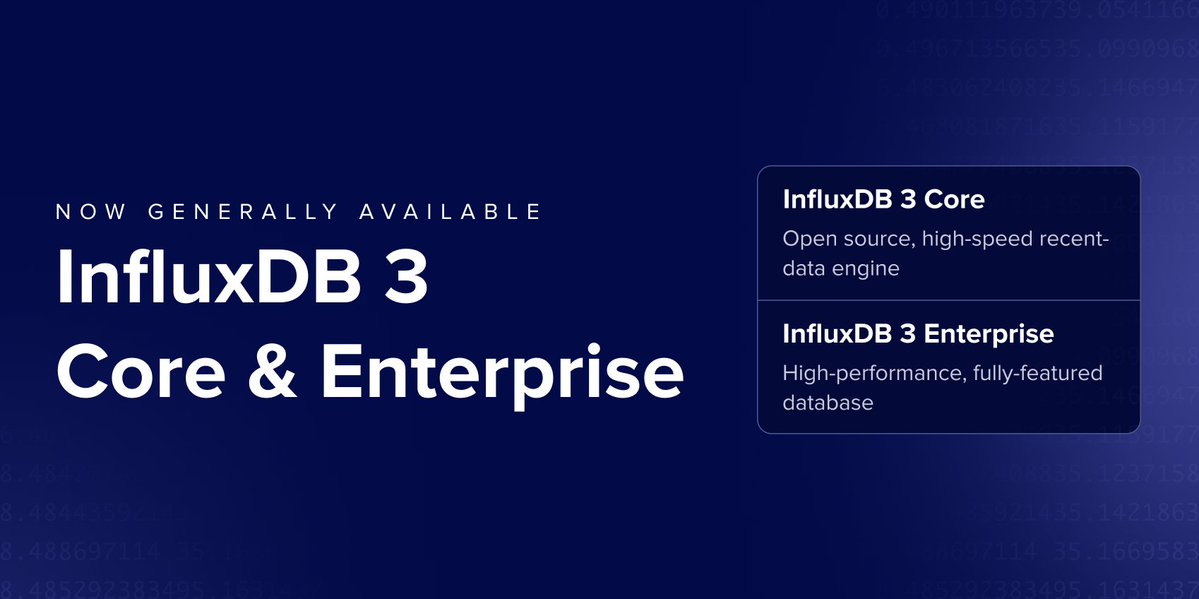 #InfluxDB 3 Core is an open source, high-speed time series engine built for real-time insights. 

Deploy in seconds, run sub-10ms queries on fresh data, and easily scale to InfluxDB 3 Enterprise when you need more power.

Download now to start building ➡️  bit.ly/44NuNYI
