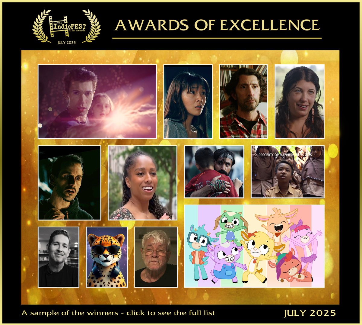 Congrats to the AWARD OF EXCELLENCE winners! These standout Indie filmmakers impressed the judges with their outstanding projects —from powerful feature films to impactful shorts and every genre and style. Their artistry and vision are truly commendable. theindiefest.com
