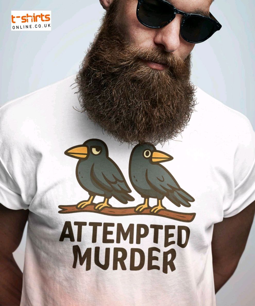 tshirtsonlineX's tweet image. Who's got a knack for clever humor? Check out this quirky "Attempted Murder" T-shirt! Perfect for bird lovers or pun enthusiasts. 

👉 [Link to shop] tshirts-online.co.uk/products/attem…

Add some wit to your wardrobe today! What’s your favorite pun? 🤔

#PunFashion #CleverTees #MurderOfCrows