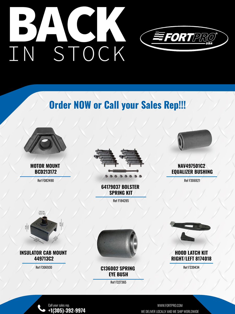 Fortpro's tweet image. Your favorite suspension parts are back! 🔧
FortPro brings back the most requested suspension line products to keep your fleet moving without interruptions.
Durability, quality, and U.S.-tested reliability. 🇺🇸

#FortPro #BackInStock #SuspensionParts #FortProQuality