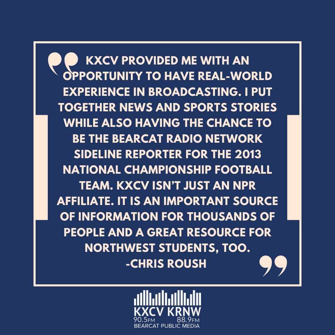 We’re proud to have been a part of your experience—both on the sidelines of a national championship and behind the mic building stories that matter. We exist to serve the region and empower the next generation of broadcasters,💚🎙️#BearcatNation #PublicRadio #KXCVKRNW