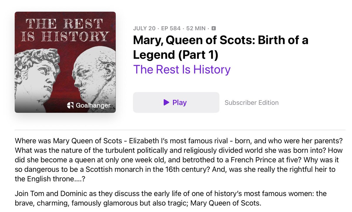 Ligon Duncan (@ligonduncan) on Twitter photo āThe Scots love a covenant.ā
~ <a href="/holland_tom/">Tom Holland</a> <a href="/TheRestHistory/">The Rest Is History</a>
Maybe the most enjoyable overview of the life and times of Mary, Queen of Scots Iāve ever heard. As my brother <a href="/MeltonDuncan/">Melton L. Duncan</a> said, listening to Tom Holland & <a href="/dcsandbrook/">Dominic Sandbrook</a> talk about history is like āthe best dinner āThe Scots love a covenant.ā
~ <a href="/holland_tom/">Tom Holland</a> <a href="/TheRestHistory/">The Rest Is History</a>
Maybe the most enjoyable overview of the life and times of Mary, Queen of Scots Iāve ever heard. As my brother <a href="/MeltonDuncan/">Melton L. Duncan</a> said, listening to Tom Holland & <a href="/dcsandbrook/">Dominic Sandbrook</a> talk about history is like āthe best dinner