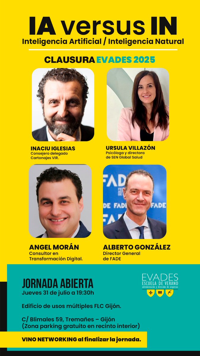 Kike Riesgo (@kriesgo) on Twitter photo Nivelazo de participantes en el curso STORYTELLING de la XXVIII ESCUELA DE VERANO <a href="/EVADES1/">EVADES</a> que mañana jueves 31 jul a 19.30h se clausura en #Gijón con una mesa redonda abierta al debate: "IA versus IN" (Inteligencia Artificial / Natural) <a href="/GijonImpulsa/">Gijón Impulsa</a> <a href="/CamaraGijon/">Cámara de Gijón</a> <a href="/FADEAsturias/">FADE - Empresas de Asturias</a> Nivelazo de participantes en el curso STORYTELLING de la XXVIII ESCUELA DE VERANO <a href="/EVADES1/">EVADES</a> que mañana jueves 31 jul a 19.30h se clausura en #Gijón con una mesa redonda abierta al debate: "IA versus IN" (Inteligencia Artificial / Natural) <a href="/GijonImpulsa/">Gijón Impulsa</a> <a href="/CamaraGijon/">Cámara de Gijón</a> <a href="/FADEAsturias/">FADE - Empresas de Asturias</a>