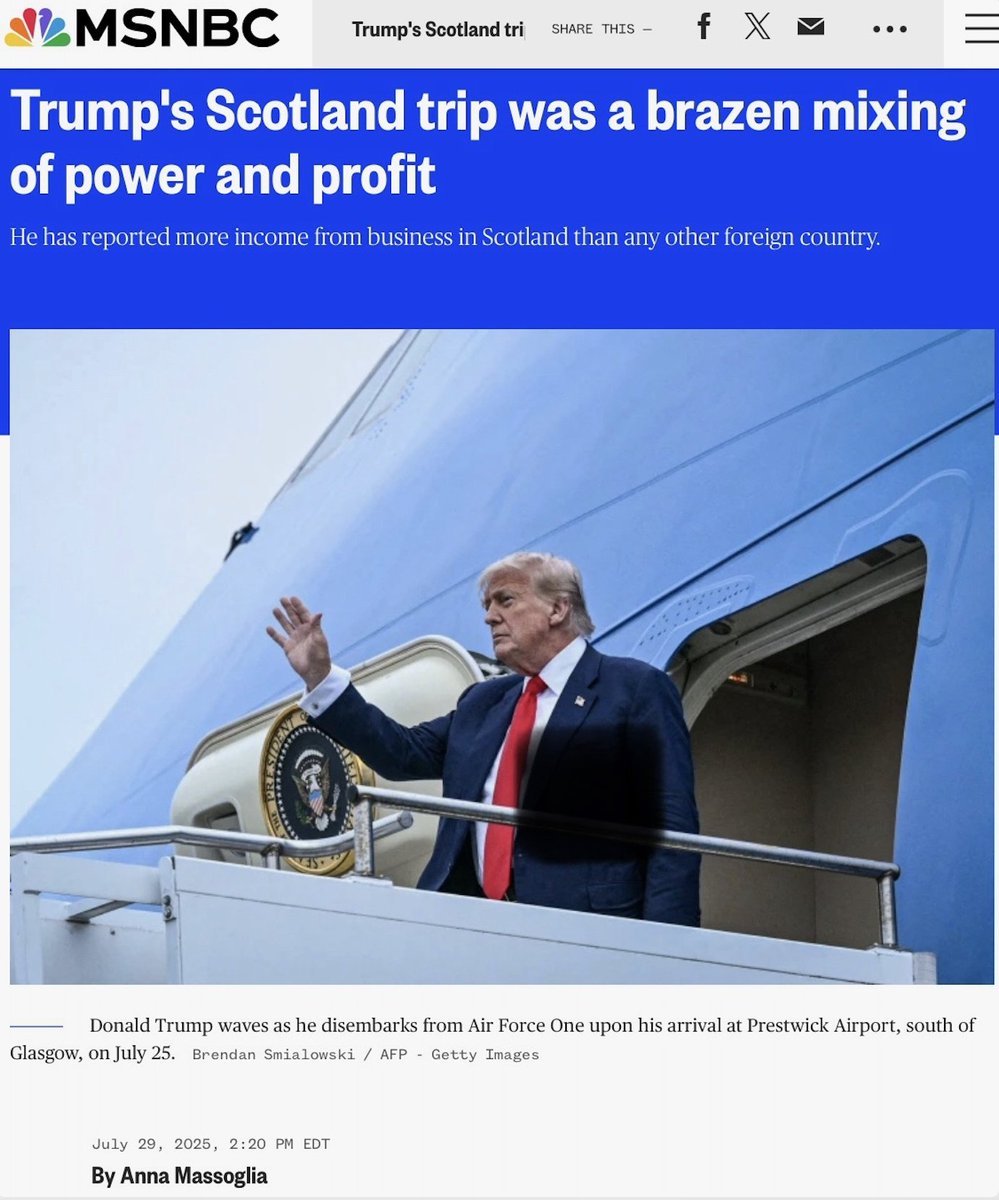 President Donald Trump continued profiting off the presidency this week with a stop in Scotland, where he opened a new private golf course. 

Taxpayers picked up the ~$10 million tab.