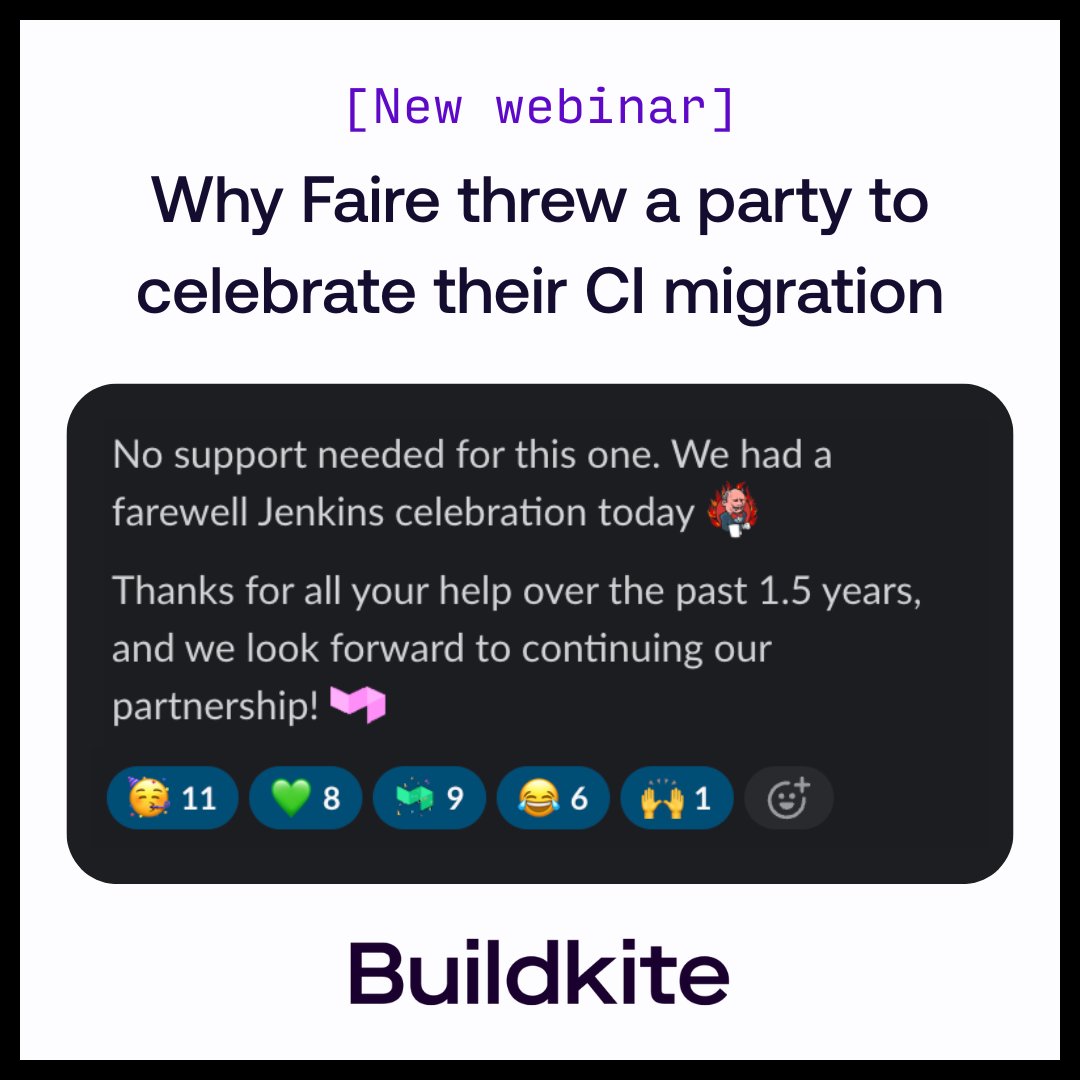Buildkite (@buildkite) on Twitter photo A CI migration so good...it got it's own 🍰 Listen to the full talk with Ben Poland & <a href="/SprihaTucker/">Spriha Tucker</a>: buildkite.com/resources/webi… A CI migration so good...it got it's own 🍰 Listen to the full talk with Ben Poland & <a href="/SprihaTucker/">Spriha Tucker</a>: buildkite.com/resources/webi…