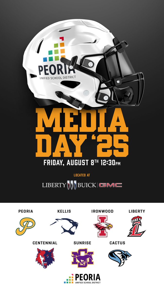 Liberty Lions Athletics (@lhsathletics22) on Twitter photo Football Media Day for <a href="/PeoriaUnified11/">Peoria Unified</a>
Friday August 8th 1230 pm
Location: <a href="/LibertyBuickAZ/">Liberty Buick</a> Football Media Day for <a href="/PeoriaUnified11/">Peoria Unified</a>
Friday August 8th 1230 pm
Location: <a href="/LibertyBuickAZ/">Liberty Buick</a>